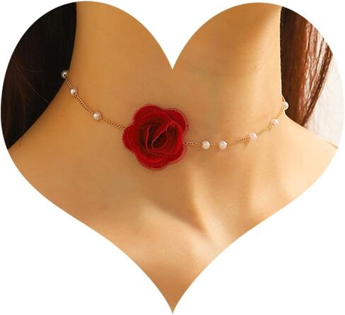 Bethynas Vintage Flower Choker Necklace with Baroque Pearl Handmade Rose Floral Sexy Plated Collar Neck Chain Bridal Party Neck Jewelry for Women and Girls in Saudi Arabia