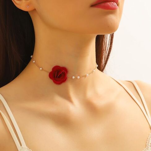 Bethynas Vintage Flower Choker Necklace with Baroque Pearl Handmade Rose Floral Sexy Plated Collar Neck Chain Bridal Party Neck Jewelry for Women and Girls in Saudi Arabia