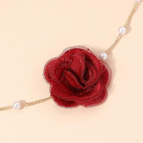 Bethynas Vintage Flower Choker Necklace with Baroque Pearl Handmade Rose Floral Sexy Plated Collar Neck Chain Bridal Party Neck Jewelry for Women and Girls in Saudi Arabia