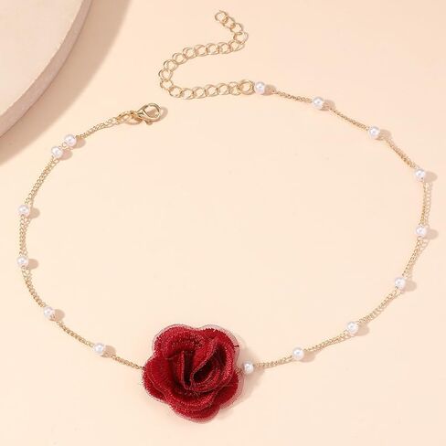 Bethynas Vintage Flower Choker Necklace with Baroque Pearl Handmade Rose Floral Sexy Plated Collar Neck Chain Bridal Party Neck Jewelry for Women and Girls in Saudi Arabia