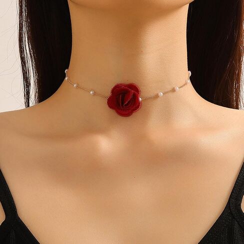 Bethynas Vintage Flower Choker Necklace with Baroque Pearl Handmade Rose Floral Sexy Plated Collar Neck Chain Bridal Party Neck Jewelry for Women and Girls in Saudi Arabia