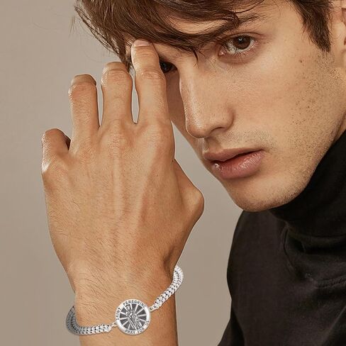 DOTBJ 925 Sterling Silver Patron Bracelet/Amulet Saint Medal Jewelry for Men Women With 7"+2" Cuban Chain in Saudi Arabia
