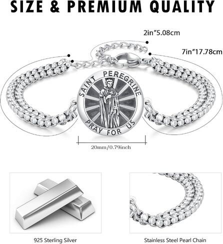 DOTBJ 925 Sterling Silver Patron Bracelet/Amulet Saint Medal Jewelry for Men Women With 7"+2" Cuban Chain in Saudi Arabia