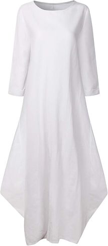 Jacansi Women's Cotton Linen Dress with Pocket Oversized Loose Dress Kaftan Dress in Saudi Arabia