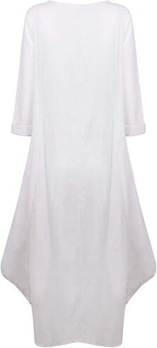 Jacansi Women's Cotton Linen Dress with Pocket Oversized Loose Dress Kaftan Dress in Saudi Arabia