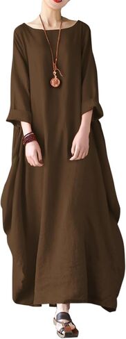 Jacansi Women's Cotton Linen Dress with Pocket Oversized Loose Dress Kaftan Dress in Saudi Arabia