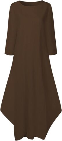 Jacansi Women's Cotton Linen Dress with Pocket Oversized Loose Dress Kaftan Dress in Saudi Arabia