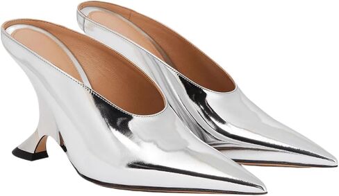 Kluolandi Metallic Heeled Mules for Women Sexy Pointed Closed Toe Slip On Wedge Mule Pumps Heels in Saudi Arabia