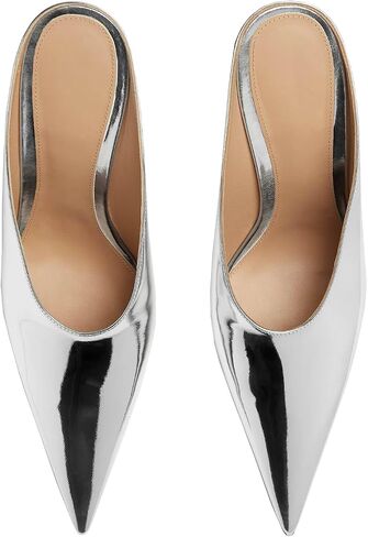 Kluolandi Metallic Heeled Mules for Women Sexy Pointed Closed Toe Slip On Wedge Mule Pumps Heels in Saudi Arabia