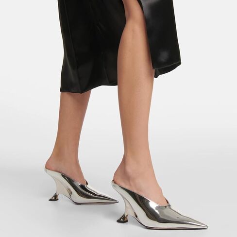 Kluolandi Metallic Heeled Mules for Women Sexy Pointed Closed Toe Slip On Wedge Mule Pumps Heels in Saudi Arabia