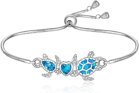 سوار سلحفاة للنساء من الفضة الاسترلينية بتصميم سلحفاة بحر اوبال ازرق قابل للتعديل، مجوهرات سلحفاة هاواي قابلة للتعديل، هدايا الكريسماس، فضة ستيرلينج، زركونيا مكعب, فضة استرلينية, مكعب زركونيا in Kuwait