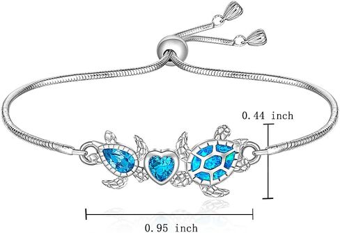 سوار سلحفاة للنساء من الفضة الاسترلينية بتصميم سلحفاة بحر اوبال ازرق قابل للتعديل، مجوهرات سلحفاة هاواي قابلة للتعديل، هدايا الكريسماس، فضة ستيرلينج، زركونيا مكعب, فضة استرلينية, مكعب زركونيا in Kuwait