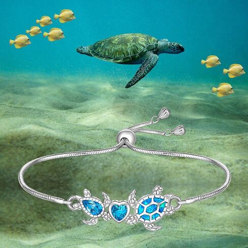 سوار سلحفاة للنساء من الفضة الاسترلينية بتصميم سلحفاة بحر اوبال ازرق قابل للتعديل، مجوهرات سلحفاة هاواي قابلة للتعديل، هدايا الكريسماس، فضة ستيرلينج، زركونيا مكعب, فضة استرلينية, مكعب زركونيا in Kuwait