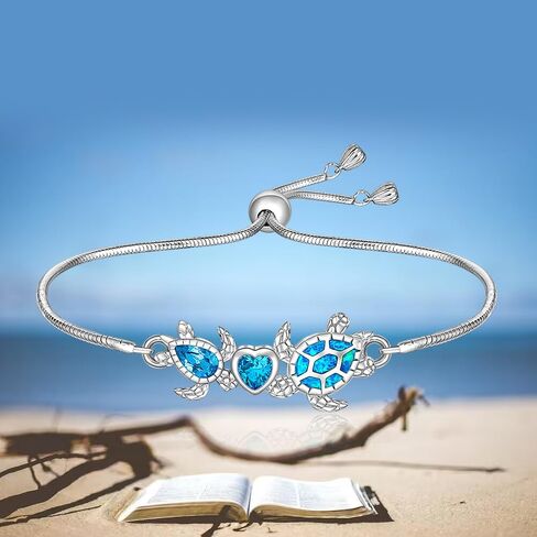 سوار سلحفاة للنساء من الفضة الاسترلينية بتصميم سلحفاة بحر اوبال ازرق قابل للتعديل، مجوهرات سلحفاة هاواي قابلة للتعديل، هدايا الكريسماس، فضة ستيرلينج، زركونيا مكعب, فضة استرلينية, مكعب زركونيا in Kuwait