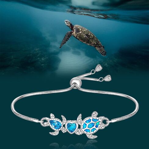 سوار سلحفاة للنساء من الفضة الاسترلينية بتصميم سلحفاة بحر اوبال ازرق قابل للتعديل، مجوهرات سلحفاة هاواي قابلة للتعديل، هدايا الكريسماس، فضة ستيرلينج، زركونيا مكعب, فضة استرلينية, مكعب زركونيا in Kuwait
