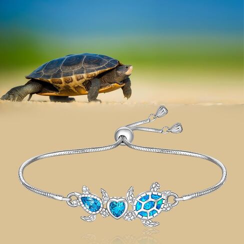 سوار سلحفاة للنساء من الفضة الاسترلينية بتصميم سلحفاة بحر اوبال ازرق قابل للتعديل، مجوهرات سلحفاة هاواي قابلة للتعديل، هدايا الكريسماس، فضة ستيرلينج، زركونيا مكعب, فضة استرلينية, مكعب زركونيا in Kuwait