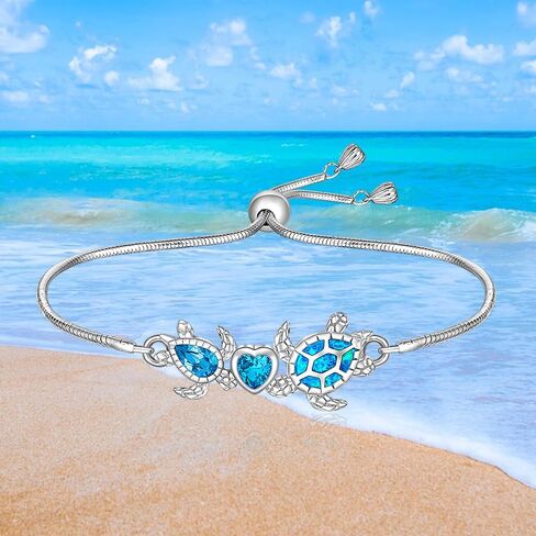سوار سلحفاة للنساء من الفضة الاسترلينية بتصميم سلحفاة بحر اوبال ازرق قابل للتعديل، مجوهرات سلحفاة هاواي قابلة للتعديل، هدايا الكريسماس، فضة ستيرلينج، زركونيا مكعب, فضة استرلينية, مكعب زركونيا in Kuwait