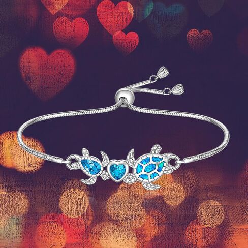 سوار سلحفاة للنساء من الفضة الاسترلينية بتصميم سلحفاة بحر اوبال ازرق قابل للتعديل، مجوهرات سلحفاة هاواي قابلة للتعديل، هدايا الكريسماس، فضة ستيرلينج، زركونيا مكعب, فضة استرلينية, مكعب زركونيا in Kuwait