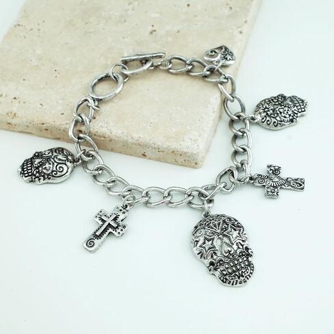 Elosee Sugar Skull Day of the Dead Charm Toggle Bracelet in Kuwait
