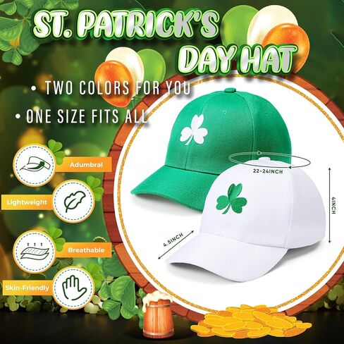 Cozypower 2 Pcs St Patricks Day Shamrock Soft Baseball Cap 3 Leaf Hats for Men St Patricks Day Accessories for Men Women in Saudi Arabia