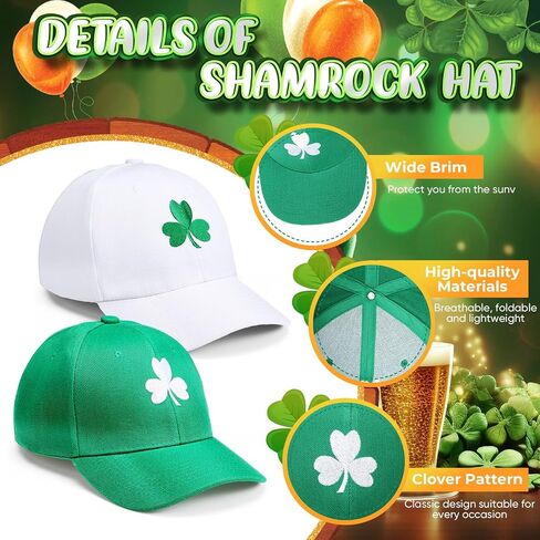 Cozypower 2 Pcs St Patricks Day Shamrock Soft Baseball Cap 3 Leaf Hats for Men St Patricks Day Accessories for Men Women in Saudi Arabia