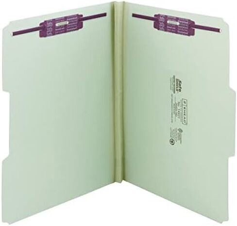 Smead Pressboard Fastener File Folder with SafeSHIELD Fasteners, 2 Fasteners, 1/3-Cut Tab, 1" Expansion, Letter Size, Gray/Green, 25 per Box (14931) in Saudi Arabia