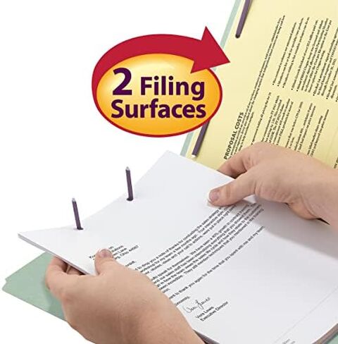 Smead Pressboard Fastener File Folder with SafeSHIELD Fasteners, 2 Fasteners, 1/3-Cut Tab, 1" Expansion, Letter Size, Gray/Green, 25 per Box (14931) in Saudi Arabia