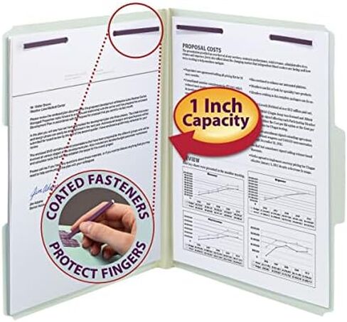 Smead Pressboard Fastener File Folder with SafeSHIELD Fasteners, 2 Fasteners, 1/3-Cut Tab, 1" Expansion, Letter Size, Gray/Green, 25 per Box (14931) in Saudi Arabia