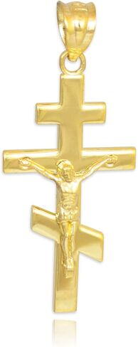 14k Yellow Gold Russian Orthodox Cross Crucifix Pendant in Saudi Arabia