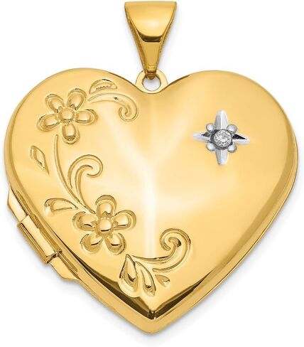 Solid 14k Yellow Gold Diamond Family Love Heart Locket Pendant (28mm Height x 22mm Width) in Saudi Arabia