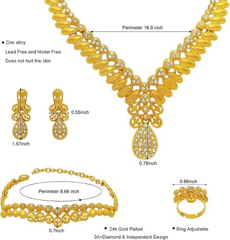 Indian Bollywood Women Jewelry Sets 24K Gold Plated Dubai Gold Necklace Earrings Bangle Fashion Wedding Prom Jewelry Set in Saudi Arabia