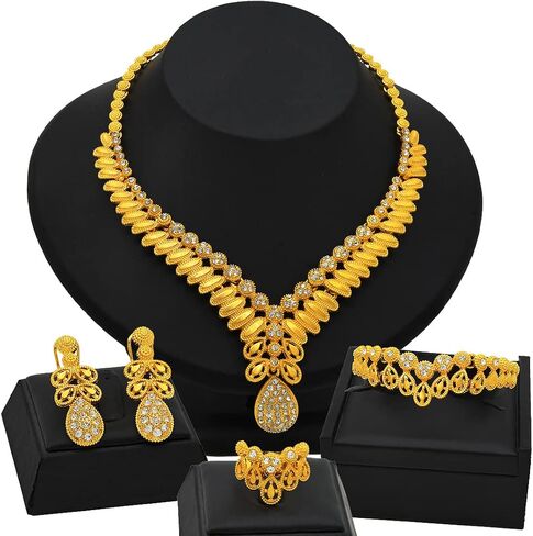 Indian Bollywood Women Jewelry Sets 24K Gold Plated Dubai Gold Necklace Earrings Bangle Fashion Wedding Prom Jewelry Set in Saudi Arabia