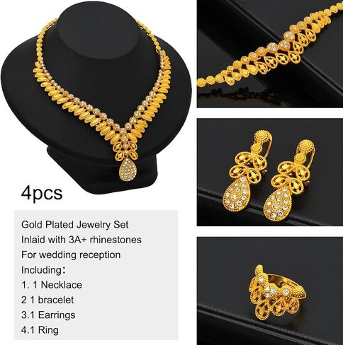 Indian Bollywood Women Jewelry Sets 24K Gold Plated Dubai Gold Necklace Earrings Bangle Fashion Wedding Prom Jewelry Set in Saudi Arabia