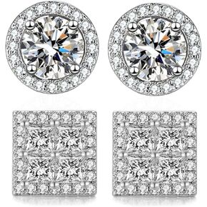 Earrings Studs for Men-Gold Plated Earrings Silver Stud Earrings Hypoallergenic Large Circle Square Cubic Zirconia Mens Earrings Set 