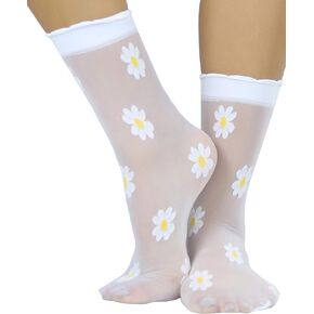 ToBeInStyle Women’s Sheer Fashion Ankle Socks & Pantyhose w/Springtime Daisy Design