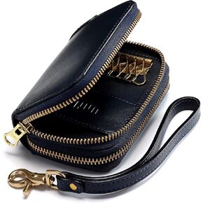 محفظة عملات معدنية من IJUN، محفظة معصم لتنظيم المفاتيح بسحاب مع 6 خطافات ومقابس للبطاقات، جلد أصلي مدبوغ محبب بالكامل (أصفر) in Kuwait