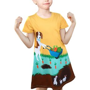 Sunny Fashion Girls Dress Tee Shirt Forest Tree House Applique Squirrel Size 3-8 in Kuwait