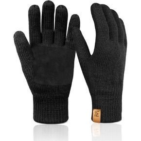 MIG4U Mens Warm Winter Wool Gloves Knit, Thermal Insulated Fleece Lined Glove with Leather Palm