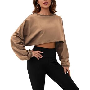 MISSACTIVER Women’s Vintage Oversized Long Sleeve Crop T-Shirt Loose Fit Drop Shoulder Crew Neck Cropped Tee Tops Pullover