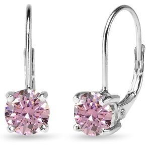Sterling Silver Round-cut Leverback Earrings Made with AAA Cubic Zirconia in Kuwait