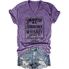 Smooth as Tennessee Whiskey Sweet as Strawberry Wine T Shirt Women V-Neck Country Music Tee Tops Drinking Blouse