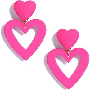 Double Heart Dangle Drop Earring Pink Love Heart Dangle Earrings for Women Girls Valentine's Day Mother's Day Birthday Gift