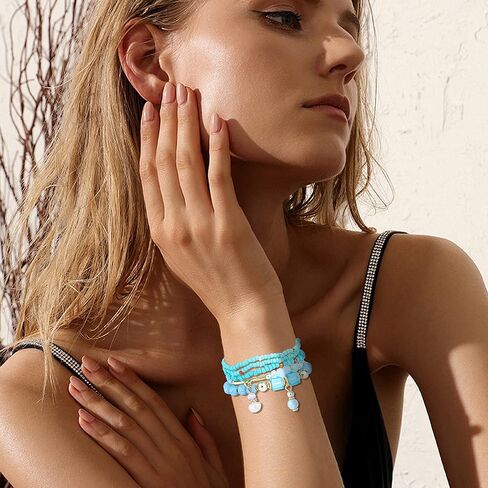 IRONBOX 6 مجموعات البوهيمي تكويم الخرزة الأساور للنساء متعدد الألوان تمتد حبة الأساور متعدد الطبقات بوهو سوار مجموعة in Kuwait