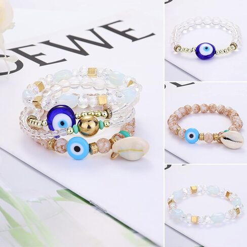 IRONBOX 6 مجموعات البوهيمي تكويم الخرزة الأساور للنساء متعدد الألوان تمتد حبة الأساور متعدد الطبقات بوهو سوار مجموعة in Kuwait