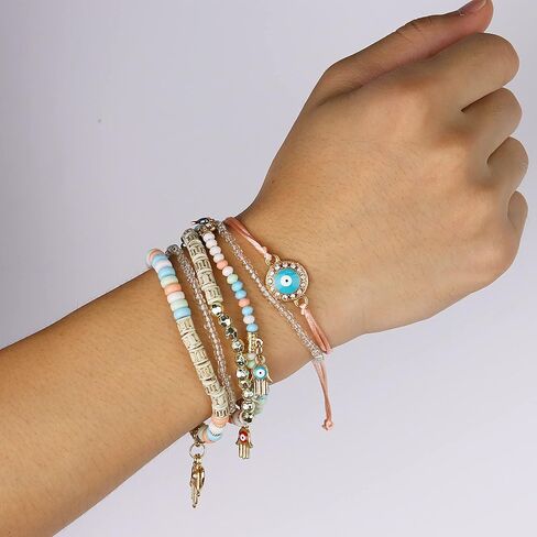 IRONBOX 6 مجموعات البوهيمي تكويم الخرزة الأساور للنساء متعدد الألوان تمتد حبة الأساور متعدد الطبقات بوهو سوار مجموعة in Kuwait