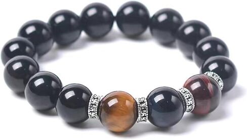 Black Obsidian Tiger Eye Triple Protection Bracelet - Protection - Bring Luck and Prosperity - Relieves Anxiety- Black Obsidian - Red Tiger Eye - Yellow Tiger Eye - Blue Tiger Eye - Crystal Stone Bead Stretch Bracelet Bangle for Women Men Couples in Saudi Arabia