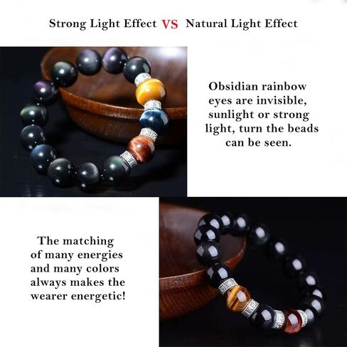 Black Obsidian Tiger Eye Triple Protection Bracelet - Protection - Bring Luck and Prosperity - Relieves Anxiety- Black Obsidian - Red Tiger Eye - Yellow Tiger Eye - Blue Tiger Eye - Crystal Stone Bead Stretch Bracelet Bangle for Women Men Couples in Saudi Arabia