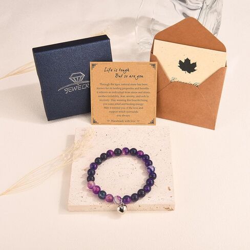 epirora احصل على هدايا جيدة قريبًا للنساء، سوار من الحجر الطبيعي للشفاء من الجمشت وممتد، هدايا ملهمة لتخفيف التوتر، هدايا مجوهرات للتعافي من الجراحة للنساء والفتيات المراهقات in Kuwait