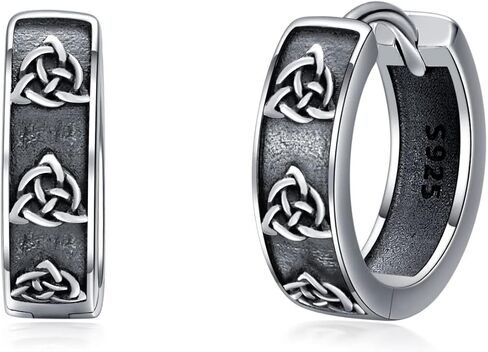 Seiyang Huggie هوب أقراط للرجال 925 الفضة الاسترليني نحت الأقراط الفايكنج الأسود هوب القرط مجوهرات الصليب روز رون هدية (مع صندوق هدية) in Kuwait