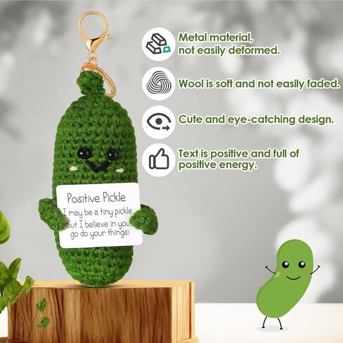 Landical Funny Positive Cucumber Pickle Keychain Crochet Knitted Positive Emotional Pickle Cucumber Doll with Positive Card Cucumber Keys Bags Ornament for Birthday Creative Funny Inspirational Gift in Kuwait
